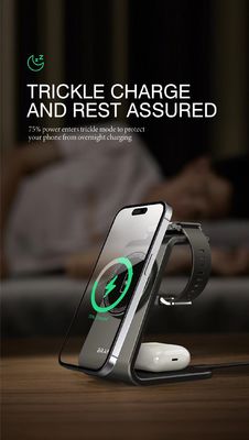 Harga yang bagus Versatile 3 In 1 Wireless Charging Dock Station Untuk Ponsel / Jam Tangan on line
