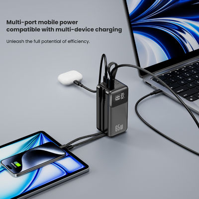 Portable Charger Power Bank 65W untuk Laptop, 4 Outputs USB C Travel Portable Charger dengan Kabel Bawaan